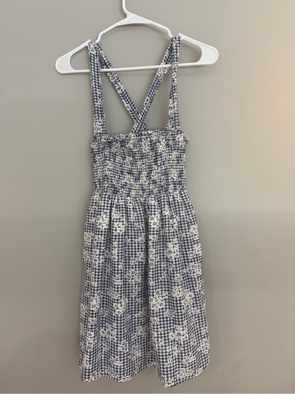 American Eagle Outfitters Blue and White Gingham Floral Sundress
